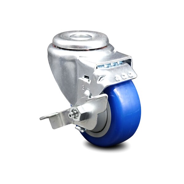 3.5 Inch Blue Polyurethane Wheel Swivel Bolt Hole Caster with Brake SCC